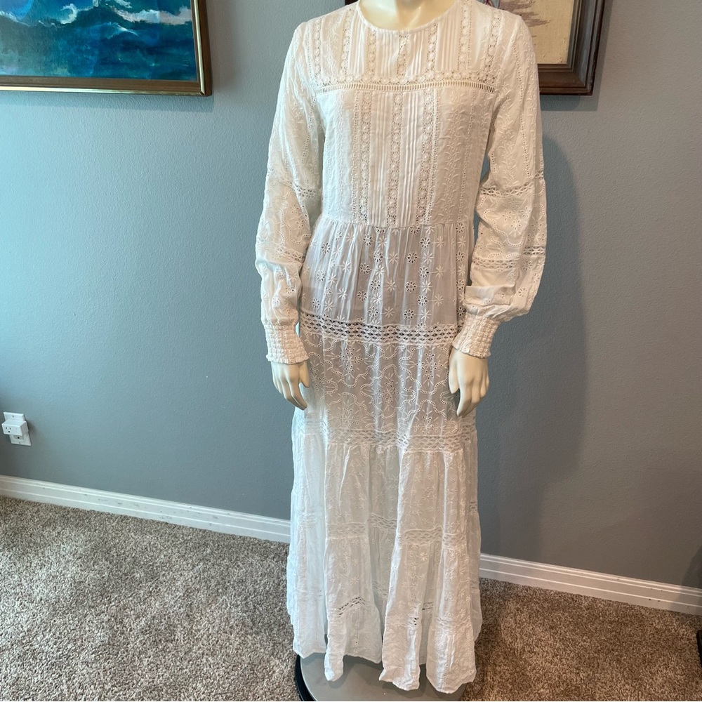 Johnny Was Ellen Tiered Maxi Dress Antique White Size S Cottagecore